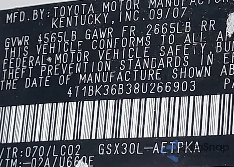 2008 Toyota Avalon Limited z USA, uszkodzony, nr VIN 4T1BK36B38U266903